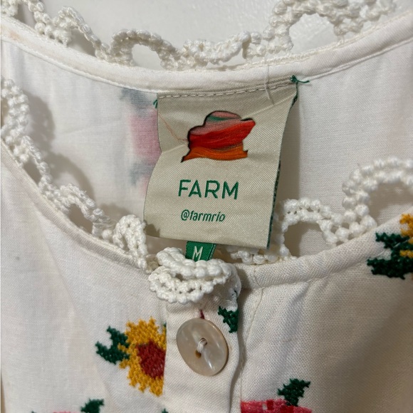 Farm Rio White Linen Blend Mixed Cross Stitch Flowers Midi Dress M - Picture 4 of 7